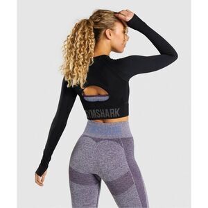 GYMSHARK Flex Sports Long Sleeve Crop Top In Black Size S